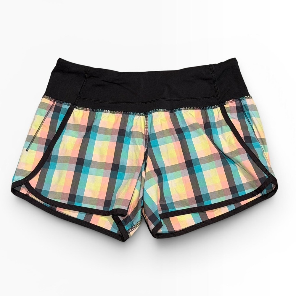 Lululemon Speed Up Shorts 4" Size 2 Rainbow Plaid Yellow Black‎ Running Athletic